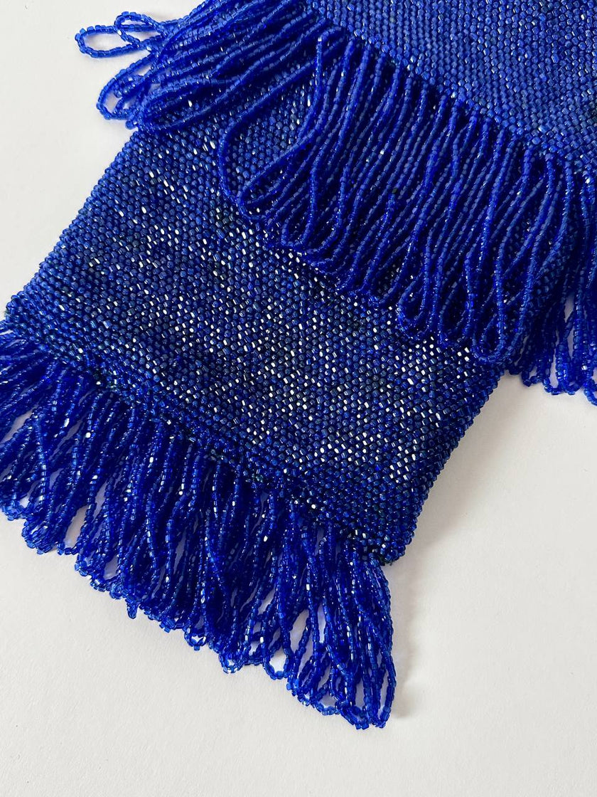 Borsetta gioiello vintage in perline di vetro bluette
