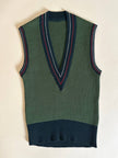 Gilet in lana verde prato con scollo a V e profili a contrasto verde bosco