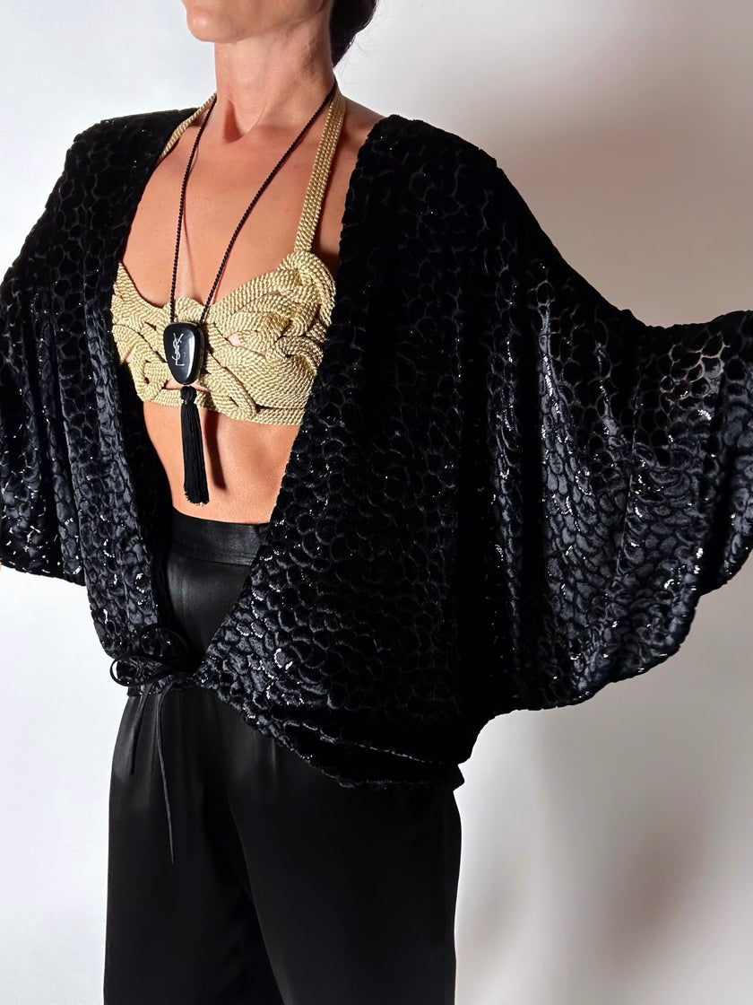 Giacca vintage Valeria Ferri in velluto di seta dévoré nero e lurex