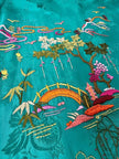 Green rayon jacquard kimono robe with multicolor embroidery