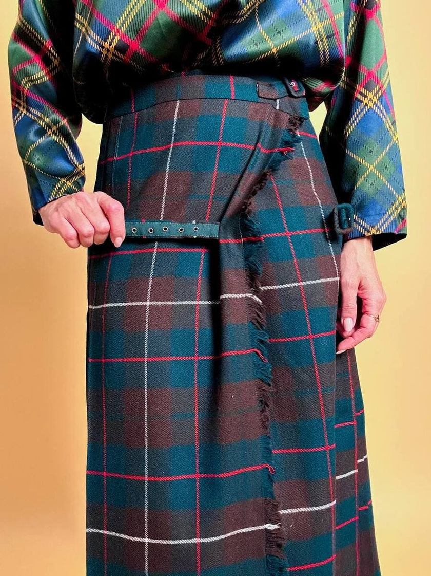 Maxi kilt sartoriale in lana fantasia tartan