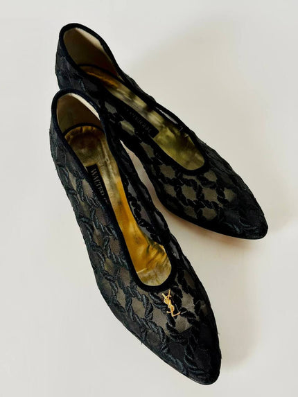 Ballerine vintage Walter Steiger in rete nera ricamata