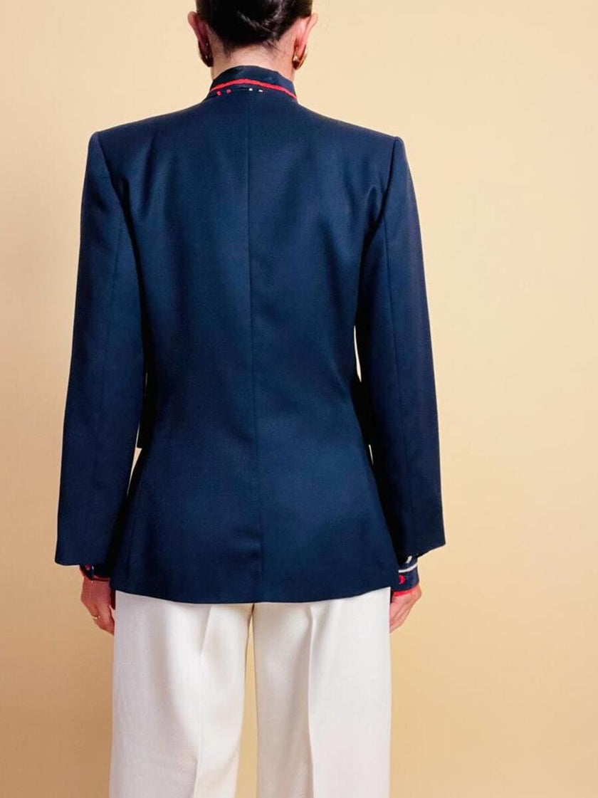 Blazer Yves Saint Laurent blu navy con maxi bottoni oro