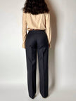 Pantalone vintage a palazzo blu notte gessato in pregiato fresco lana di Tasmania e seta