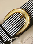 Vintage Valentino Garavani black and white striped belt with metal and resin hardware