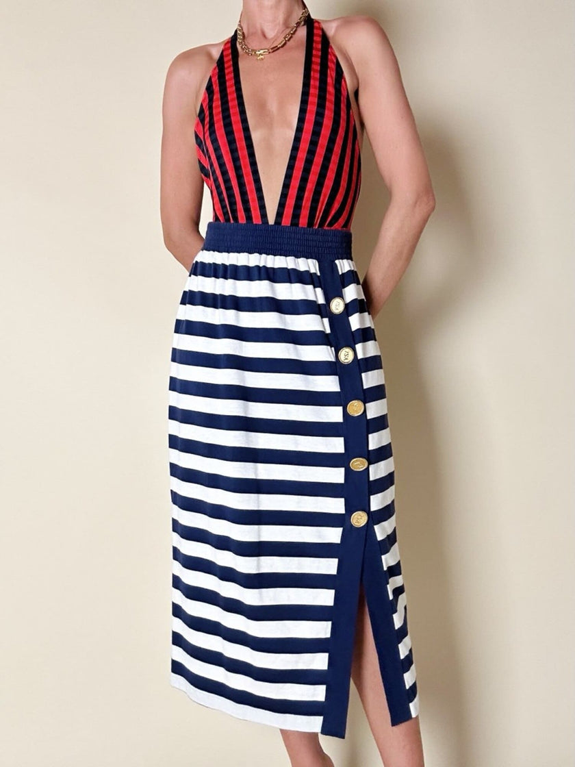 Longuette a righe bianche e blu con bottoni dorati “Yves Saint Laurent”