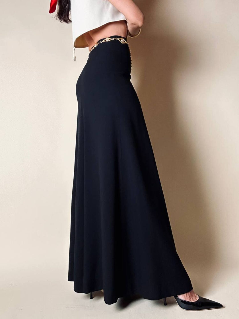 Gonna lunga in crepe nero “Yves Saint Laurent”
