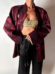Giacca vintage in tessuto jacquard bordeaux con draghi cinesi e alamari