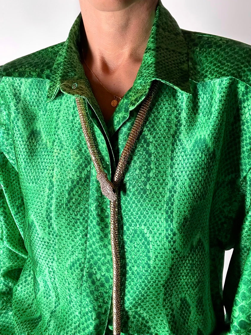 Collana/cintura gioiello vintage a forma di serpente in maglia metallica dorata con strass