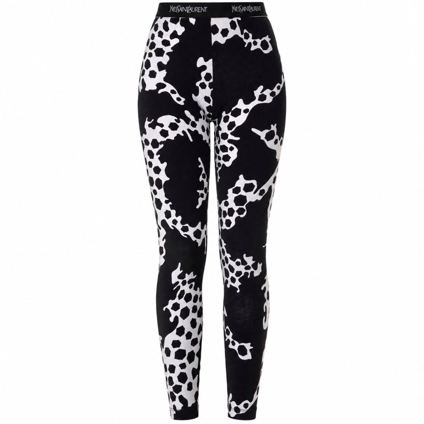 Yves Saint Laurent stretch chenille leggings in black and white abstract print