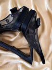 Slingback con plateau in raso di seta e rete ricamata “Gianni Versace”