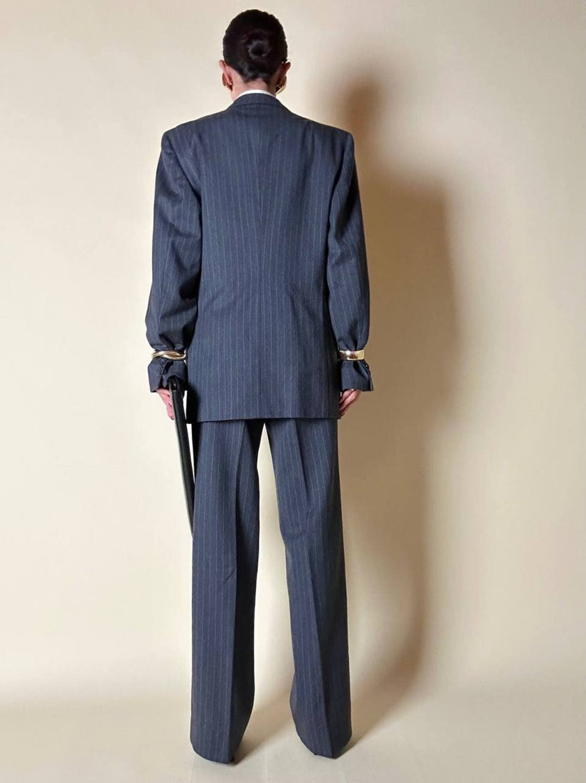 Tailleur gessato in lana grigio antracite “Yves Saint Laurent”