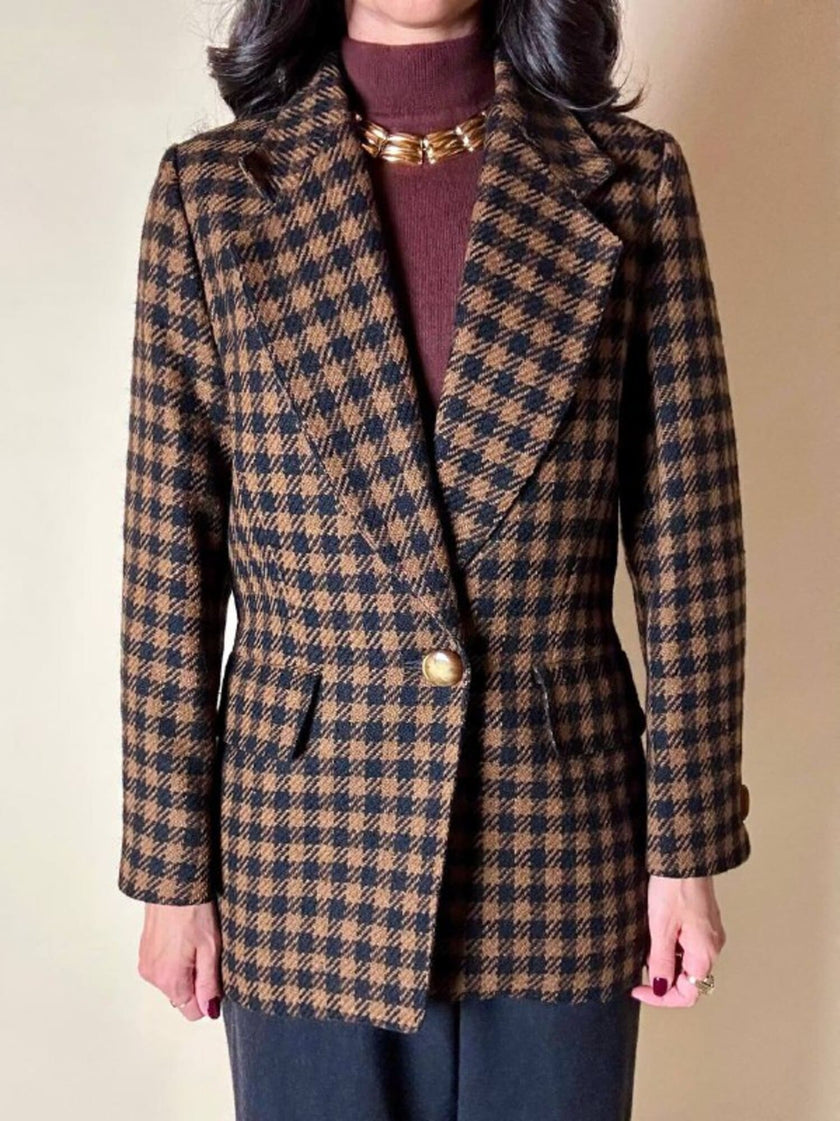 Blazer Guy Laroche in lana fantasia pied de poule ruggine e nero