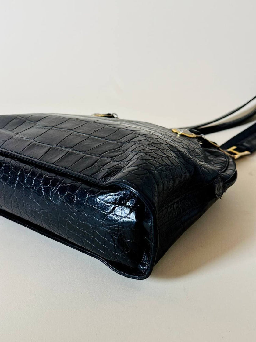 Borsa nera in pelle stampa coccodrillo “Gianni Versace”