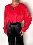 Camicia vintage Yves Saint Laurent in raso jaquard rosso con bottoni neri
