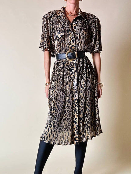 Chemisier vintage leopardato in tessuto micro plissé Henriette