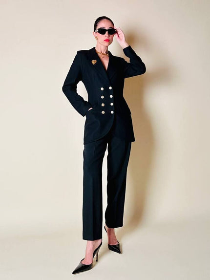 Blazer doppiopetto nero con bottoni dorati “Guaranteed”