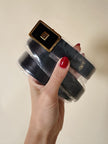Cintura in pelle nera con fibbia rettangolare dorata “Yves Saint Laurent”