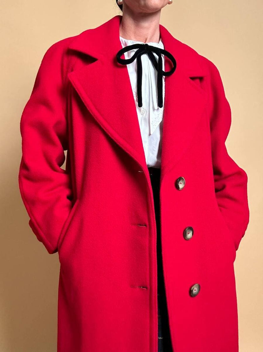 Cappotto in drap di lana rosso vivo