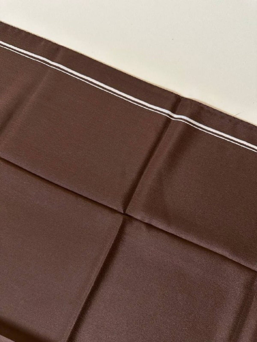 Carrè in seta marrone con profili bianchi “Yves Saint Laurent”