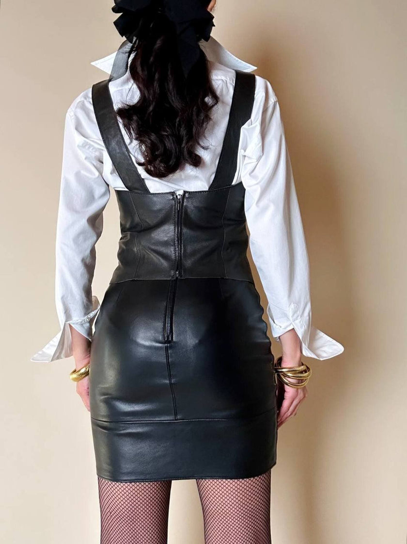 Minigonna a vita alta in pelle nera “Gianni Versace”