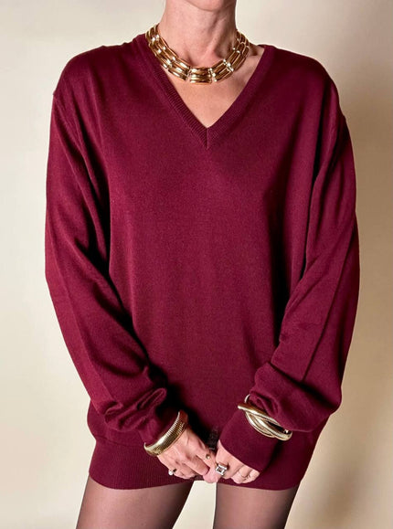 Pullover con scollo a V in misto lana bordeaux Wifshire