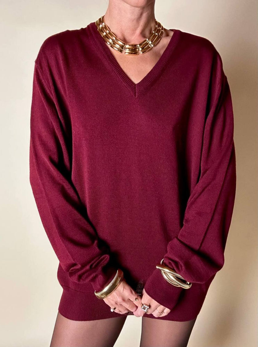 Pullover con scollo a V in misto lana bordeaux Wifshire