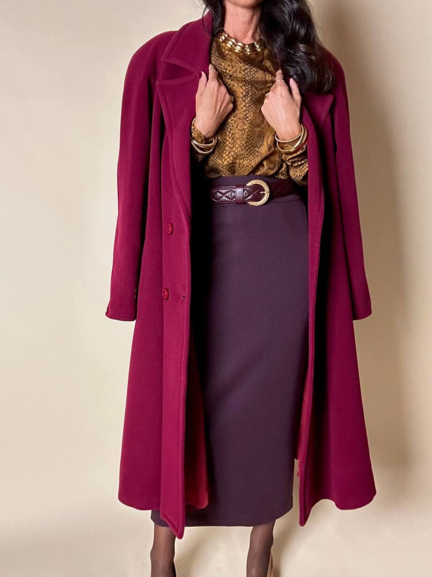 Cappotto doppiopetto oversize in lana rosso Borgogna Riflessi