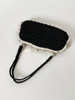 Borsa da sera vintage Art Déco in crochet  nero con montatura in metallo argentato