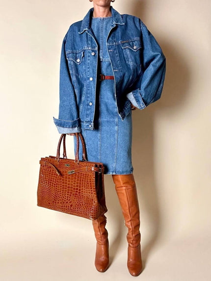 Giubbotto in Denim Carrera Blu Age modello oversize con bottoni a chiodo