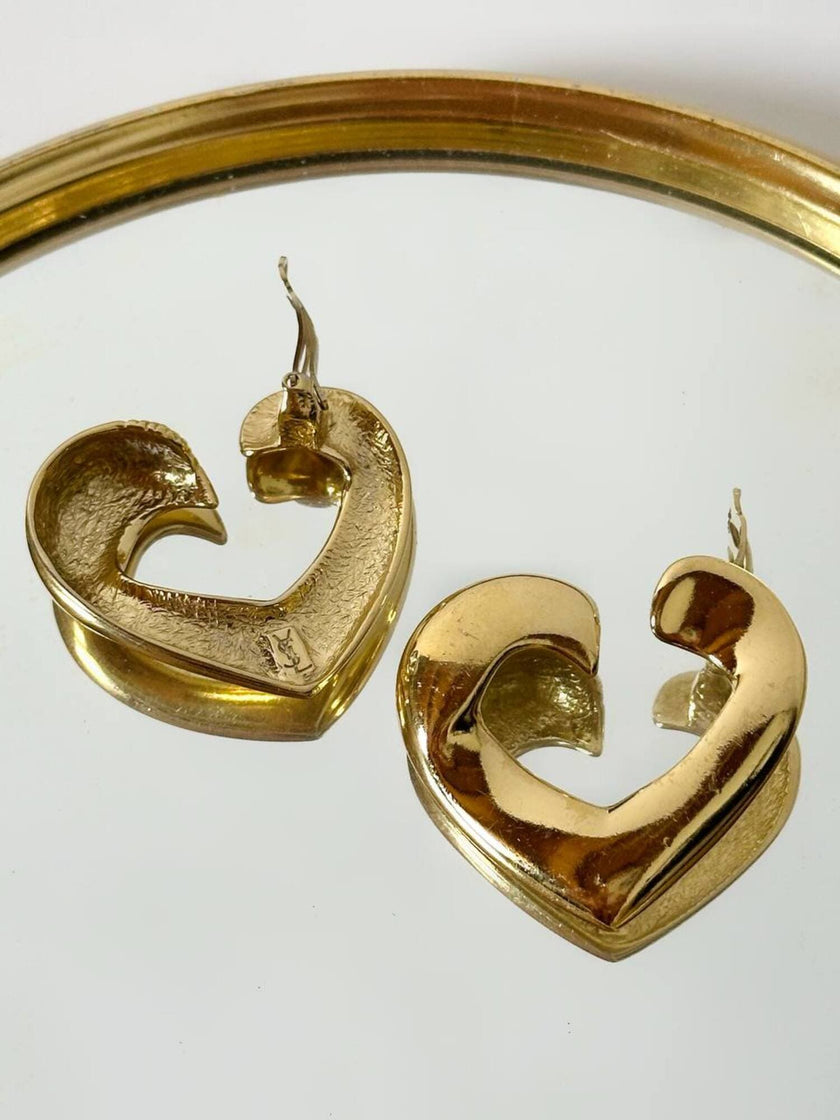Vintage Yves Saint Laurent gold-tone metal heart-shaped clip-on earrings