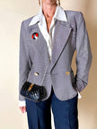 Blazer Yves Saint Laurent fantasia doppiopetto a righe bianche e blu con bottoni dorati