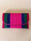 Maxi pochette in paglia a righe multicolor “Yves Saint Laurent”