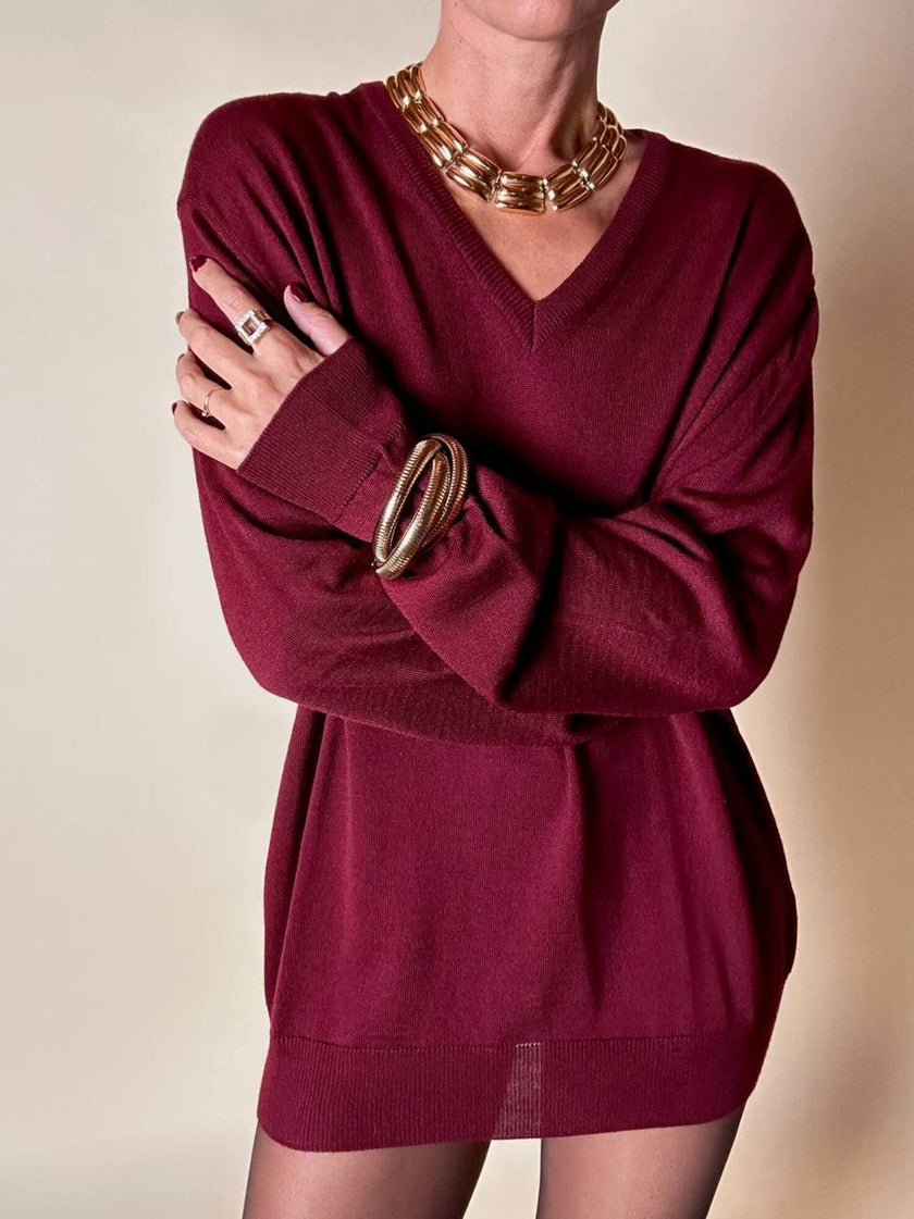Pullover con scollo a V in misto lana bordeaux Wifshire