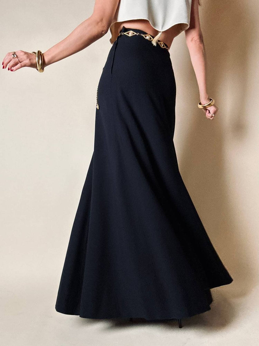 Gonna lunga in crepe nero “Yves Saint Laurent”