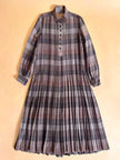 Maxi abito plissé in lana flanellata fantasia check