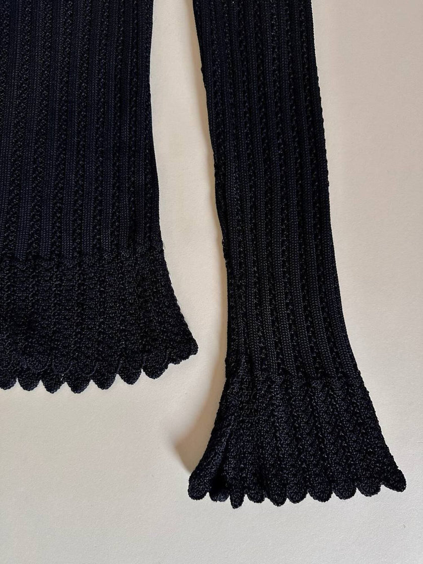 Maglia vintage Yves Saint Laurent nera traforata con profili smerlati