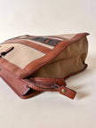 Borsa Yves Saint Laurent in canvas beige con profili color cuoio e motivo greca con logo