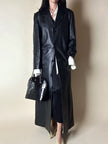 Maxi cappotto vintage in pelle nera Real Leather con fodera matelassé