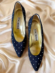 Décolleté in tessuto nero a pois bianchi “Escada”