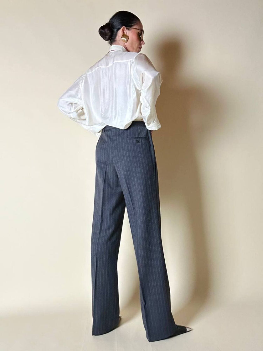 Tailleur gessato in lana grigio antracite “Yves Saint Laurent”