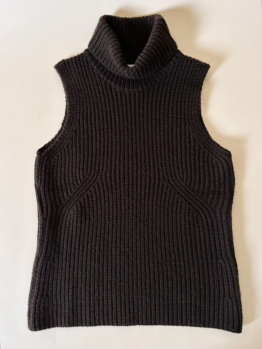 Gilet dolcevita Stefanel vintage in lana marrone a coste