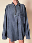 Blusa Yves Saint Laurent oversize in denim grigio con zip e logo ricamato