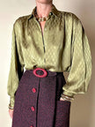 Gonna sartoriale A-Line in lana bouclé grigio antracite e rosso con bottoni in pelle