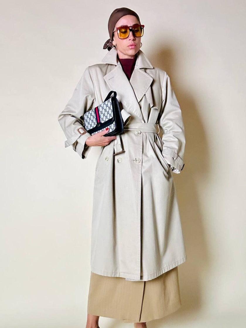 Trench in gabardine color corda con interno in lana rimovibile “Hazard”