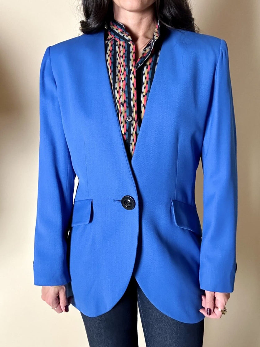 Blazer vintage Yves Saint Laurent in lana blu cobalto