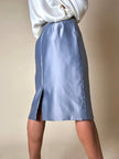 Completo gonna/gilet in raso grigio azzurro “Yves Saint Laurent”