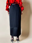 Gonna tulip nera in rasato di lana con riporti in raso “Guy Laroche”