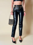 Pantalone in pelle nera cinque tasche