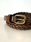Cintura Gucci in pelle intrecciata color cuoio con fibbia oro